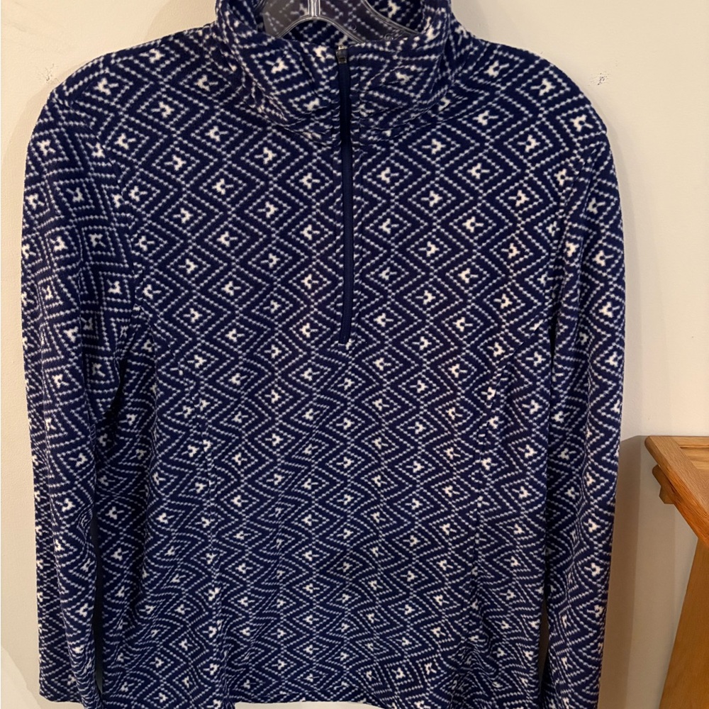 Lands' End Navy and White Geometric Sweater